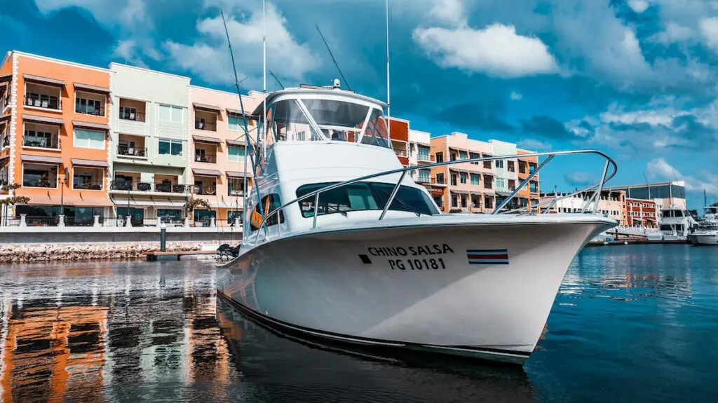 Chino Salsa luxury sportfishing charter boat docked at Marina Flamingo in Costa Rica, one of the best deep sea fishing charter boats for unforgettable charter boat fishing adventures